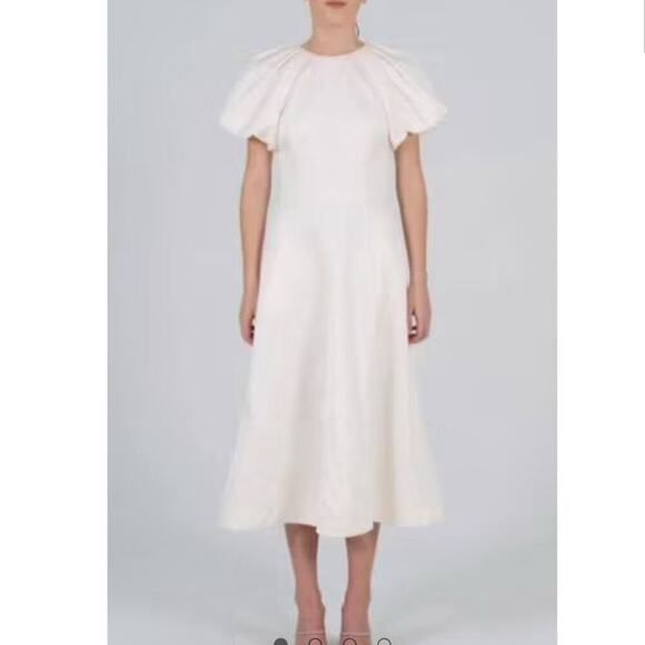 Rebecca Vallance Aimee Open Back Sateen Midi Dress In Ivory Size 2 - Picture 5 of 16